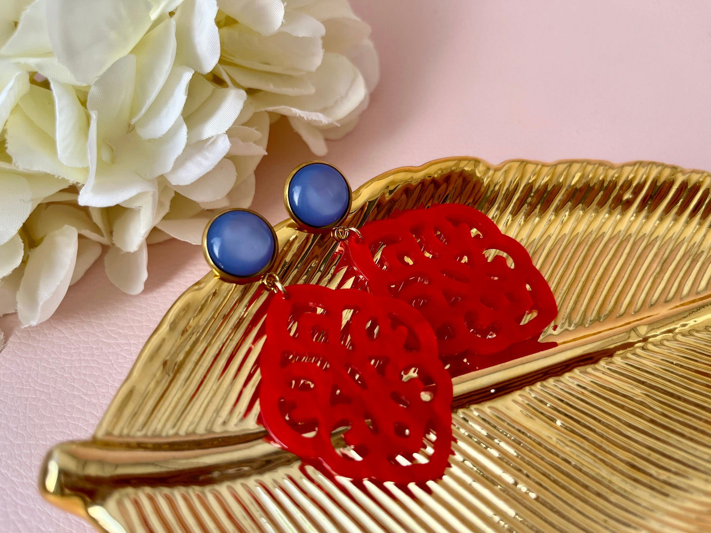 Ornamentohrringe Hellblau Rot - Laury goes Marrakesh - LAURY LOVES PINK