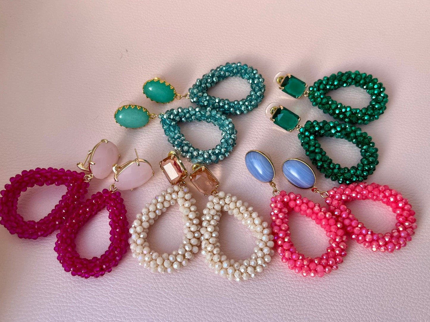 Glitzer Statementohrringe Grün Pink - Laury goes Côtes d‘Azure - LAURY LOVES PINK