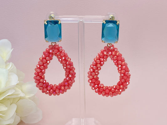 Glitzer Statementohrringe Koralle Türkis - Laury goes Côtes d`Azure - LAURY LOVES PINK