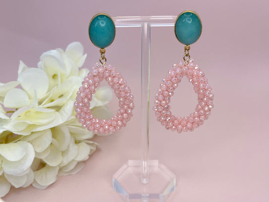 Glitzer Statementohrringe Türkis Rosa - Laury goes Côtes d`Azure - LAURY LOVES PINK