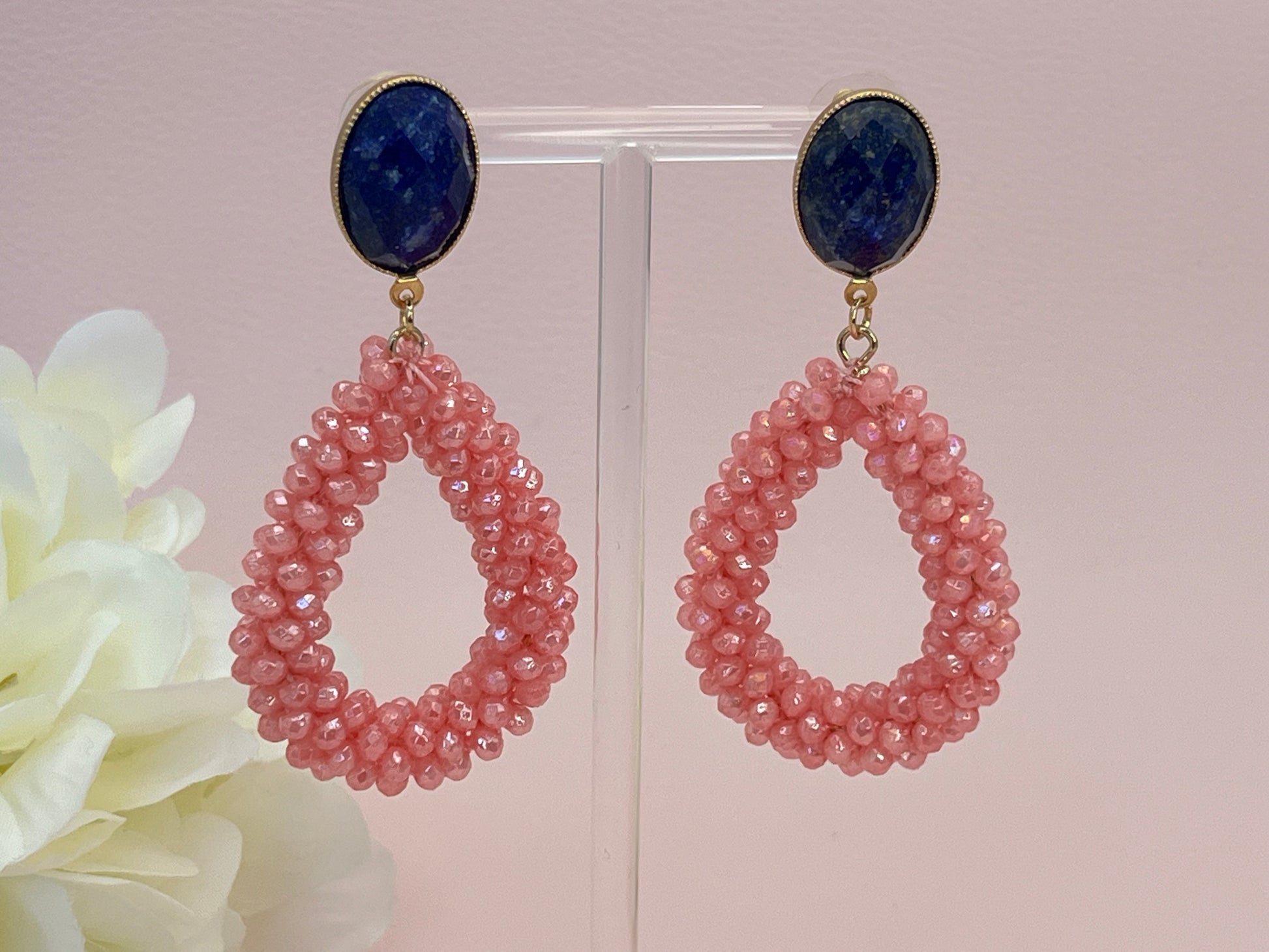 Glitzer Statementohrringe Blau Koralle - Laury goes Côtes d`Azure - LAURY LOVES PINK