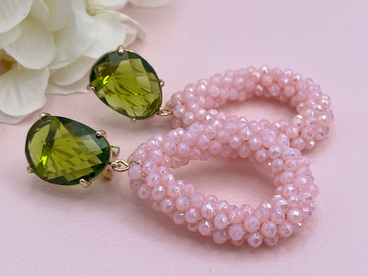 Glitzer Statementohrringe Grün Rosa - Laury goes Côtes d`Azure - LAURY LOVES PINK