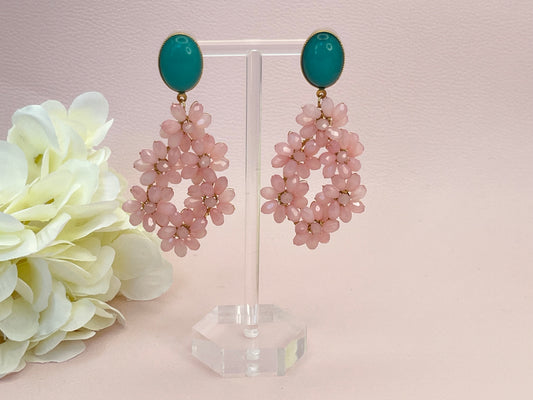 Glitzer Statementohrringe Blumen Rosa Türkis - Laury goes Provence - LAURY LOVES PINK