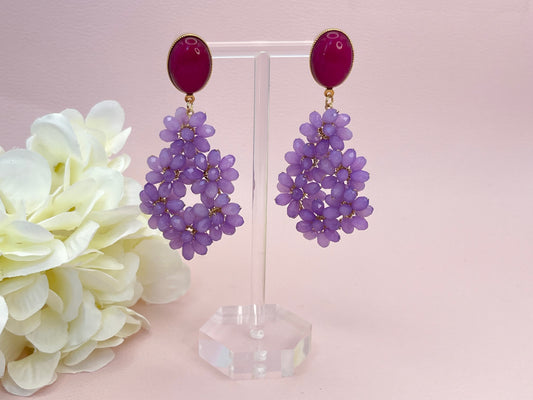 Glitzer Statementohrringe Blumen Flieder Fuchsia - Laury goes Provence - LAURY LOVES PINK