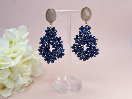 Glitzer Statementohrringe Blumen Blau Rosenquarz - Laury goes Provence - LAURY LOVES PINK