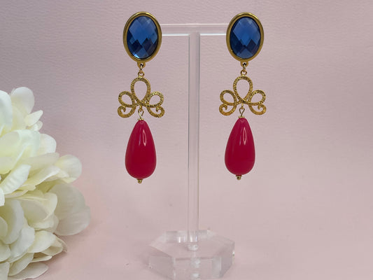 Tropfenohrringe Schleife Pink Blau - Laury goes Venice - LAURY LOVES PINK