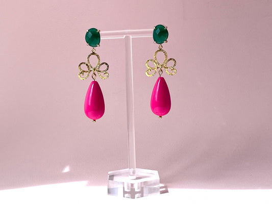 Tropfen Ohrringe in pink und grün mit vergoldetem Schleifen Ornament - Laury goes Venice
