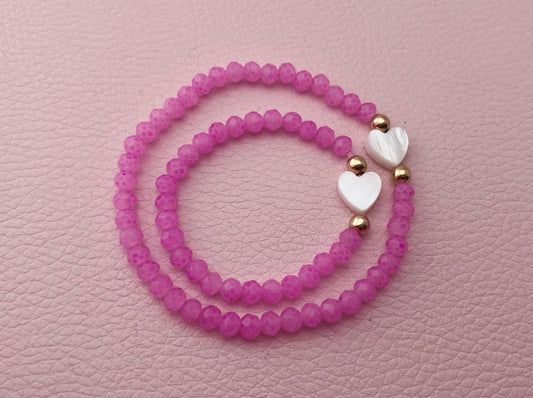Mini me Set für Mutter und Tochter - Facettperlen Armbänder mit Perlmuttherz verschiedene Farben und Größen - Laury goes Cancún - LAURY LOVES PINK