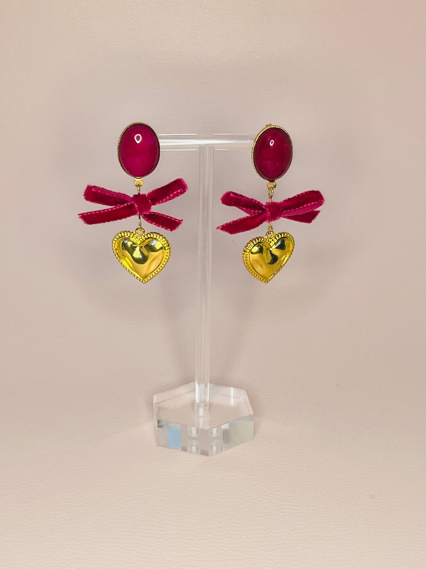 Herzohrringe Samtschleife Fuchsia - Laury goes Munich