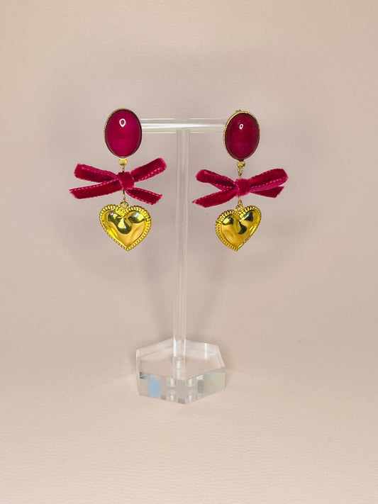 Herzohrringe Samtschleife Fuchsia - Laury goes Munich