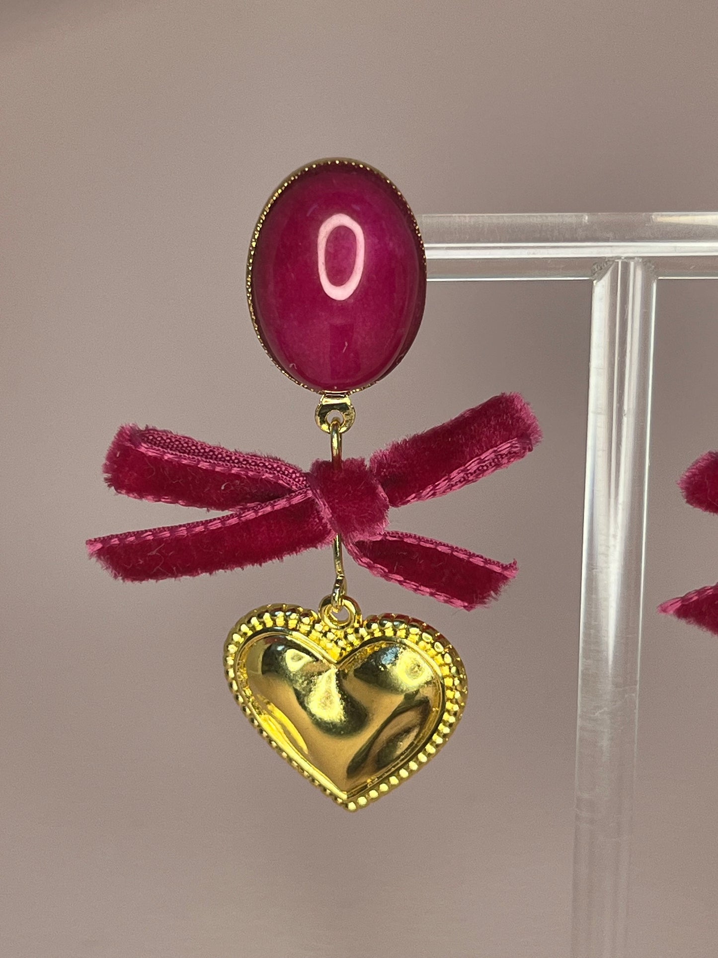 Herzohrringe Samtschleife Fuchsia - Laury goes Munich