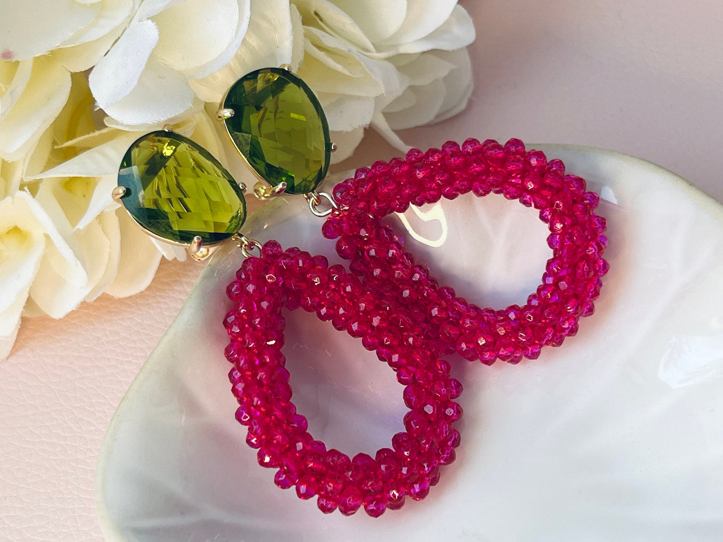 Glitzer Statementohrringe Pink Grün - Laury goes Côtes d‘Azure