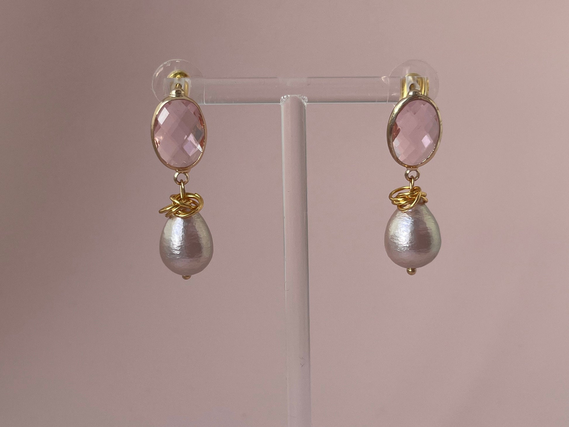 Perlenohrringe Goldringe Kristallglas Rosa - Laury goes Heidelberg - LAURY LOVES PINK
