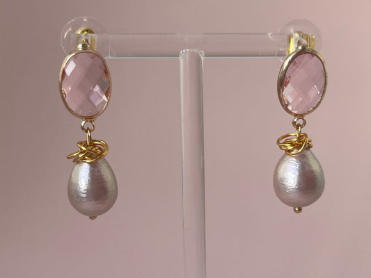 Perlenohrringe Goldringe Kristallglas Rosa - Laury goes Heidelberg - LAURY LOVES PINK