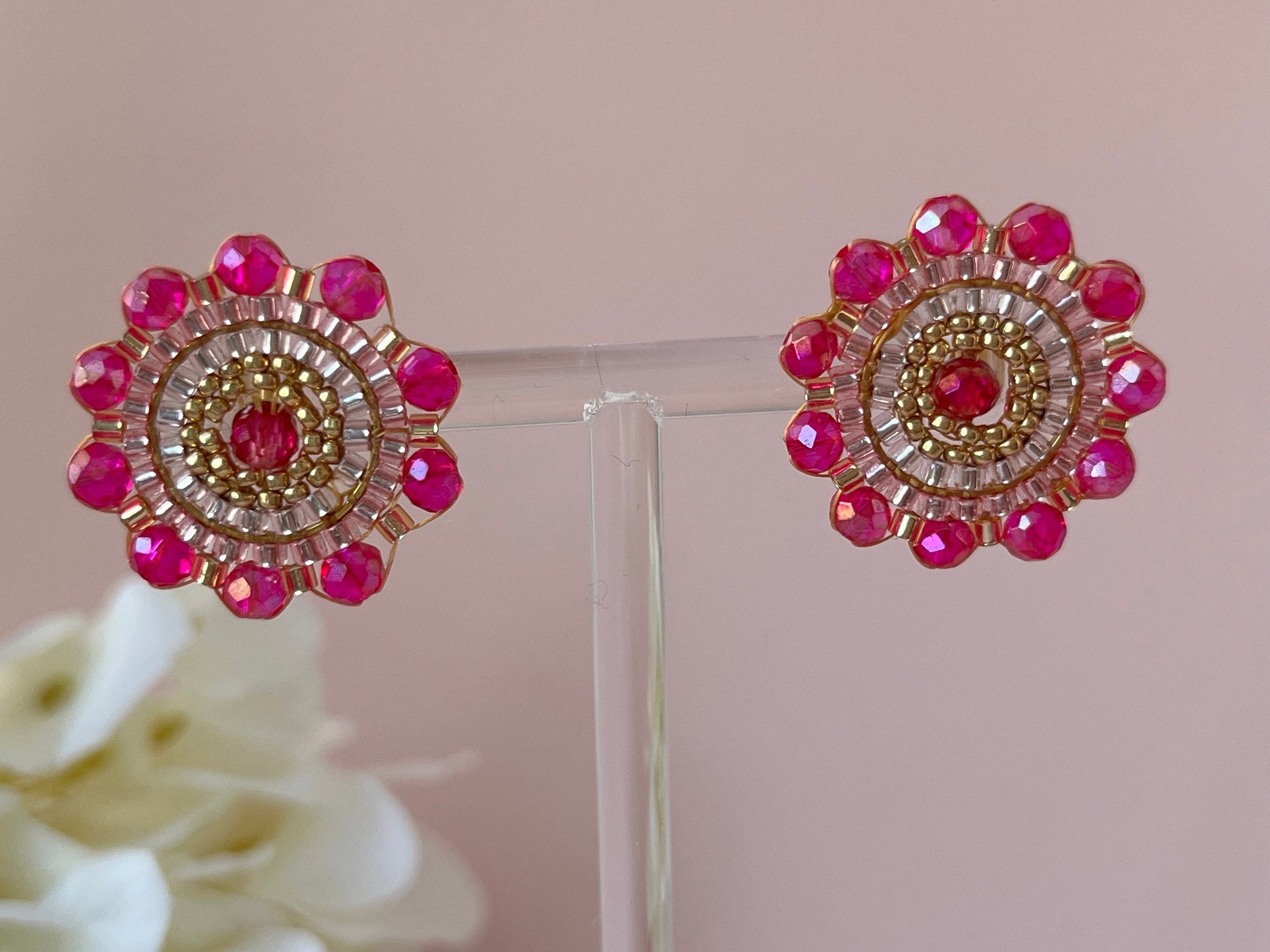 Handgestickte Perlenohrstecker Pink Gold - Laury goes New Delhi - LAURY LOVES PINK