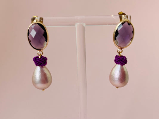 Perlenohrringe Knoten Kristallglas Flieder Lila - Laury goes Heidelberg - LAURY LOVES PINK