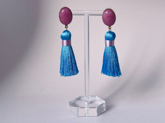 Quastenohrringe, Statementohrringe an Jade Cabochons Hellblau Rosa - Laury goes Budapest
