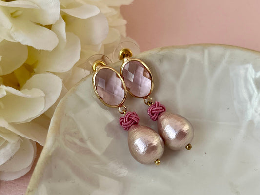 Perlenohrringe Knoten Kristallglas Flieder Rosa - Laury goes Heidelberg - LAURY LOVES PINK