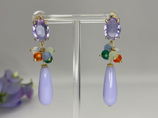 Tropfenohrringe Cluster Kristallglas Bunt Flieder - Laury goes Portofino - LAURY LOVES PINK