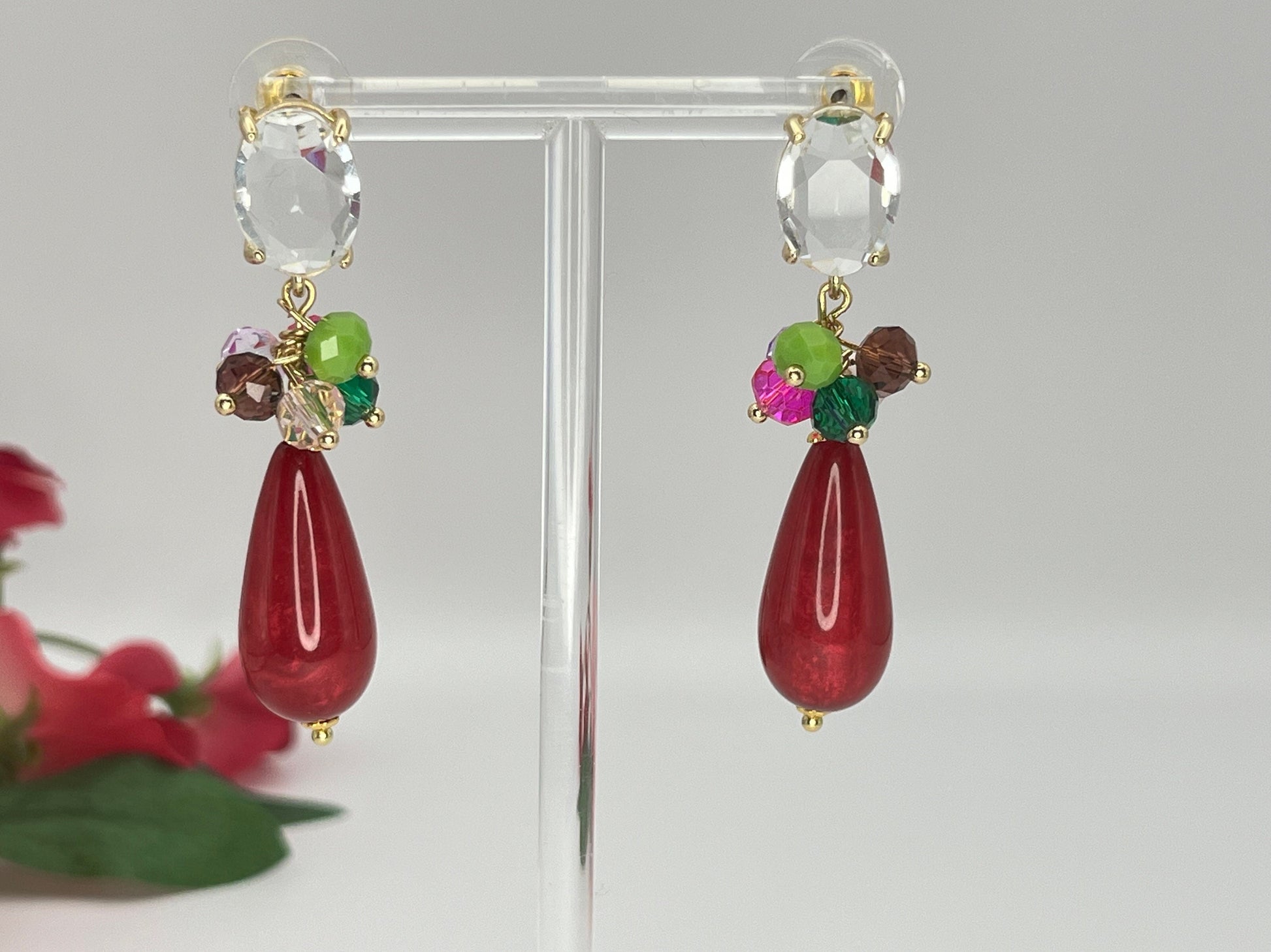 Tropfenohrringe Cluster Kristallglas Bunt Fuchsia - Laury goes Portofino - LAURY LOVES PINK