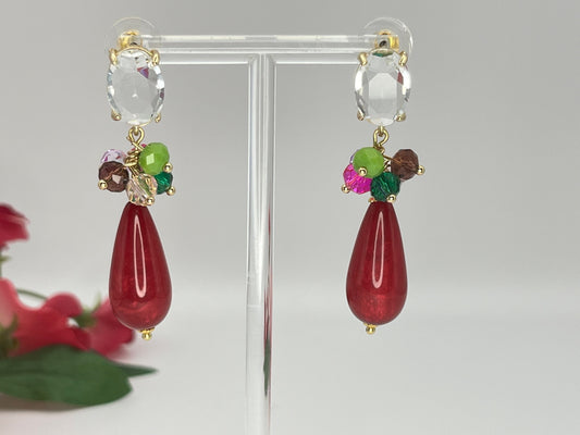 Tropfenohrringe Cluster Kristallglas Bunt Fuchsia - Laury goes Portofino - LAURY LOVES PINK