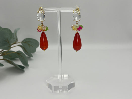 Tropfenohrringe Cluster Kristallglas Bunt Rot - Laury goes Portofino - LAURY LOVES PINK