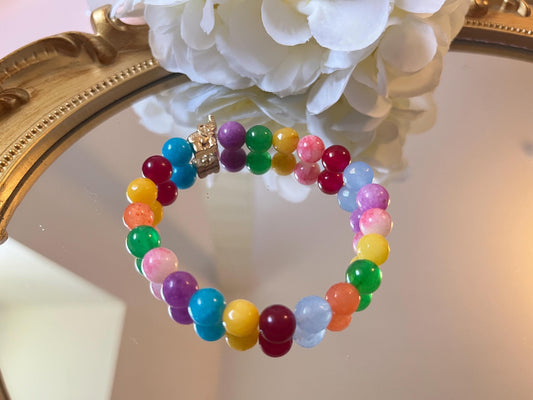 Regenbogen Armband mit Natursteinperlen und goldenem Elefant, buntes Freundschaftsarmband - Laury goes Cologne