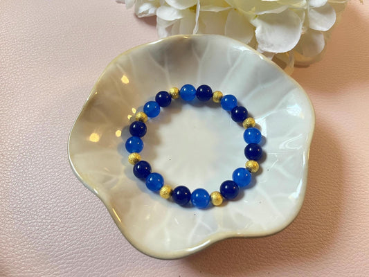 Armband mit Natursteinen und Süßwasserperlen in Blau und Gold, Freundschaftsarmband - Laury goes Sylt