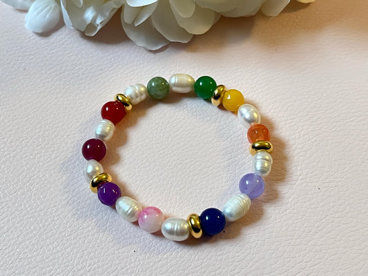 Farbenfrohes Armband mit Natursteinperlen, Süßwasserperlen und Edelstahlperlen, Freundschaftsarmband - Laury goes Kronberg