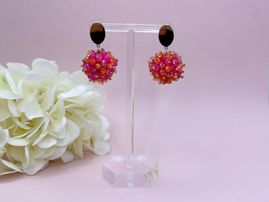 Statementohrringe, Glitzerohrringe, Ohrstecker mit Facettperlen Kugelanhänger Pink Orange Gold - Laury goes Flachau