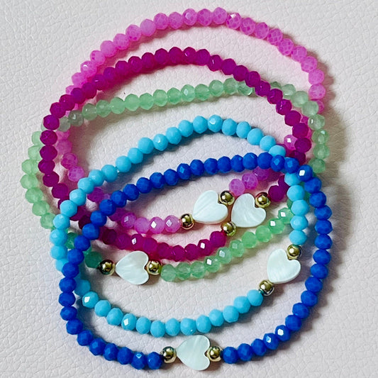 Facettperlen Armband mit Perlmuttherz verschiedene Farben - Laury goes Cancún - LAURY LOVES PINK