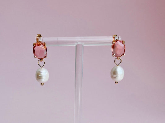 Perlenohrringe Kristallglas Rosé - Laury goes Oxford - LAURY LOVES PINK
