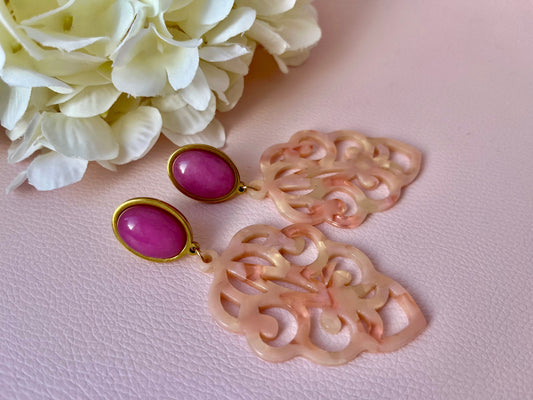 Ornamentohrringe groß Perlmutt Rosa - Laury goes Marrakesh - LAURY LOVES PINK
