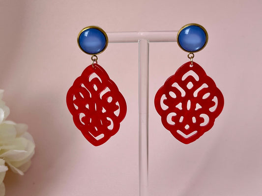 Ornamentohrringe Hellblau Rot  - Laury goes Marrakesh - LAURY LOVES PINK