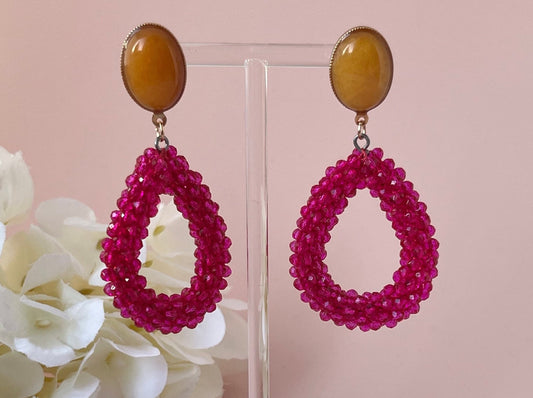 Glitzer Statementohrringe Pink Gelb - Laury goes Côtes d‘Azure - LAURY LOVES PINK